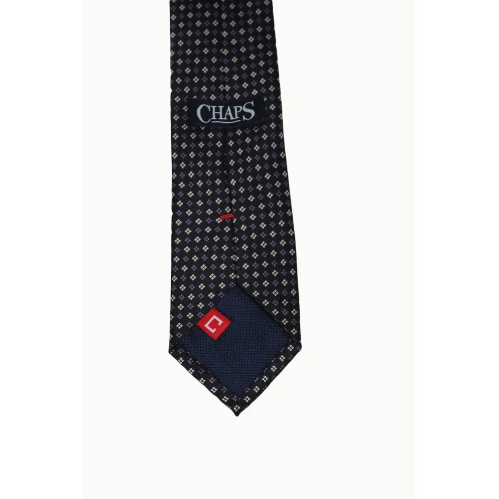 Chaps Boys Clip On Necktie Black Geometric Purple White Pattern 13.5 Inch Length